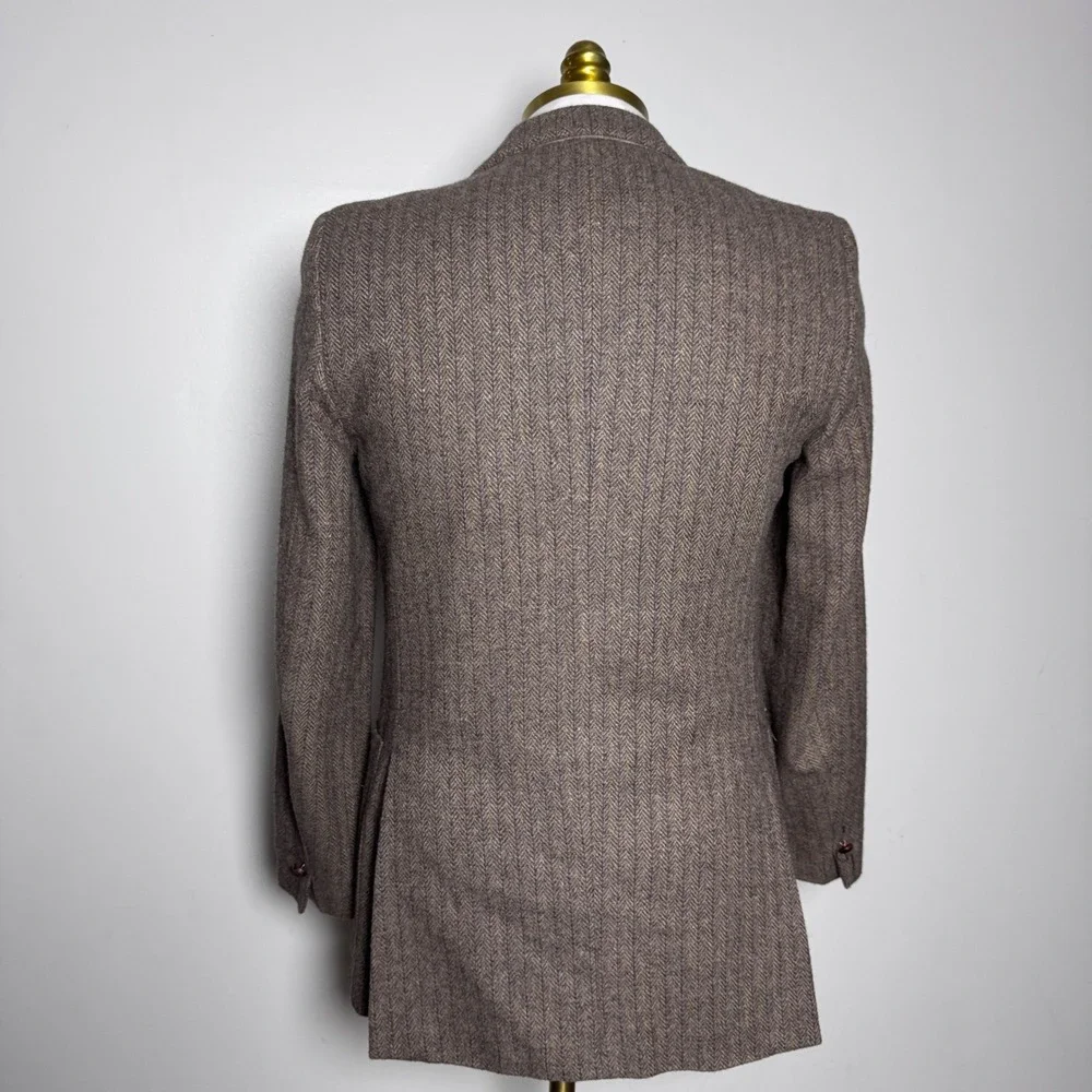 Michel Rene Blazer Mens 38R Brown Herringbone Wool 2-Button Sport Coat